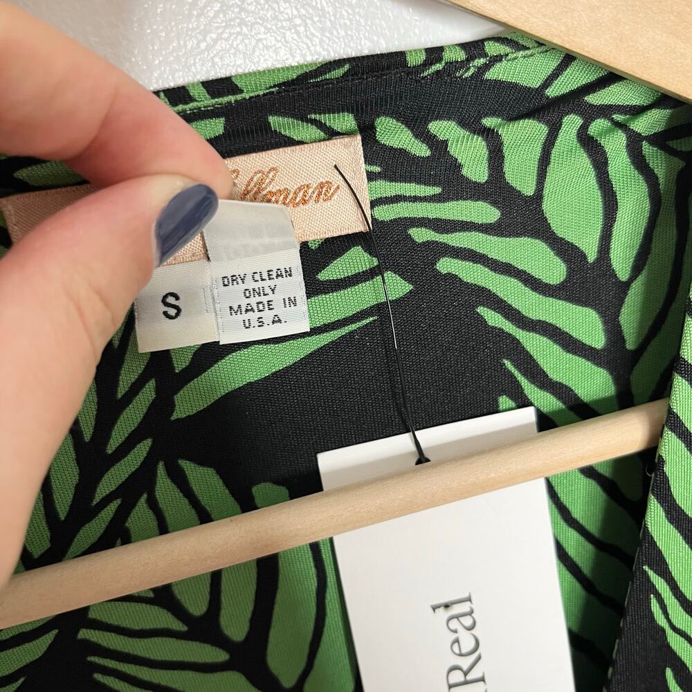 Mara Hoffman Womens 100% Silk Dress Small Black Green Tropical Leaf Print V Neck - Picture 6 of 9